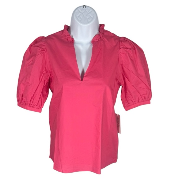 Hyacinth House Leigh Blouse Watermelon Pink Ruffle XXS NWT - Picture 5 of 9
